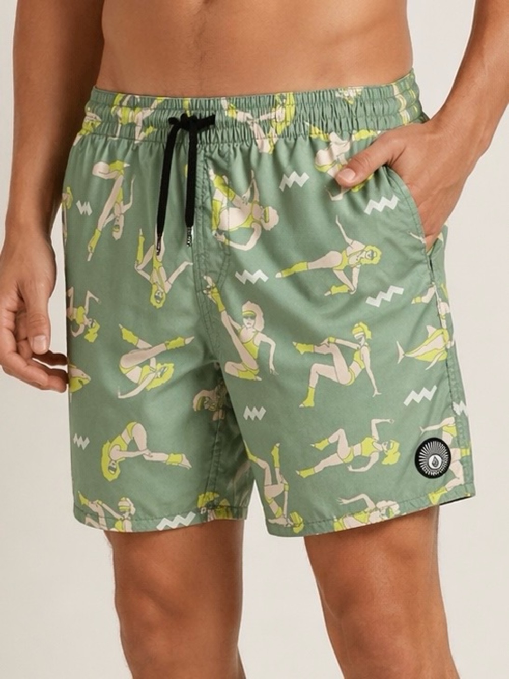 Volcom “Sink or Swim” Swim Trunks 🌊 | Green Retro Print | Size M
